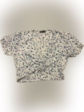 Cotton On Blue & white Floral Cinch-Front Blouse